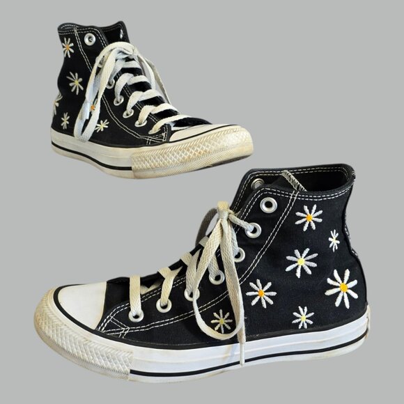 Converse Chuck Taylor All Star Hi Top Black Daisy 163038C Women Size 7 Men 5 - Picture 1 of 10